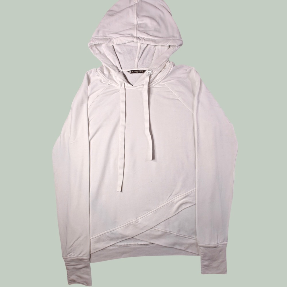 Athleta White Crossover Tulip Hem Hoodie Sweatshirt Size M‎ 405081 Raglan Sleeve